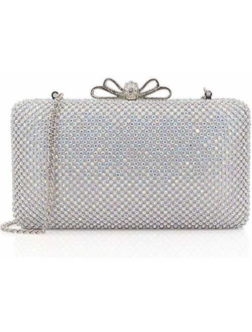 Dexmay Bling Rhinestone Crystal Clutch Purse Bow Clasp Women Evening Bag for Bridesmaid Wedding Party