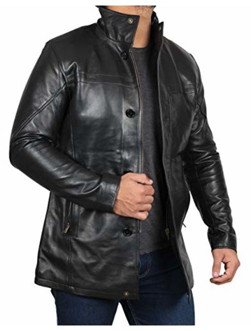 Blingsoul Black Leather Car Coat - Brown 100% Real Leather Coats for Men