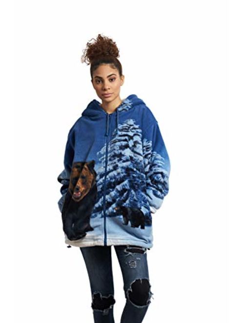 Trailcrest Men Women's Hoodie Sweatshirt Zip up Sherpa Fleece Grizzly Bear Jacket Wildkind