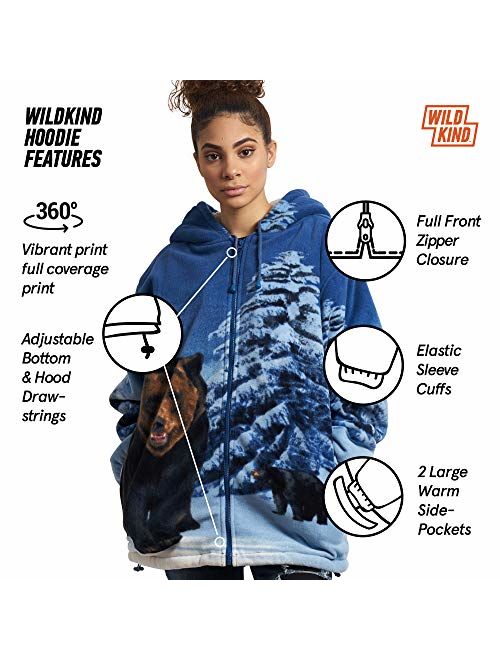 Trailcrest Men Women's Hoodie Sweatshirt Zip up Sherpa Fleece Grizzly Bear Jacket Wildkind