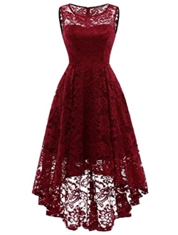 MUADRESS 6006 Vintage Floral Lace Sleeveless Hi-Lo Cocktail Formal Swing Dress M Mint