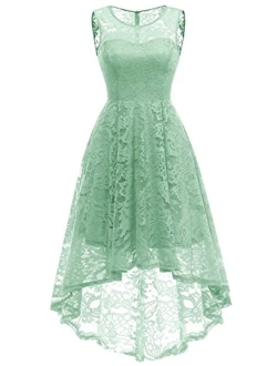 MUADRESS 6006 Vintage Floral Lace Sleeveless Hi-Lo Cocktail Formal Swing Dress M Mint