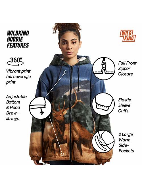 Men Women's Hoodie Sweatshirt Zip up Sherpa Lined Fleece Elk Jacket Wildkind