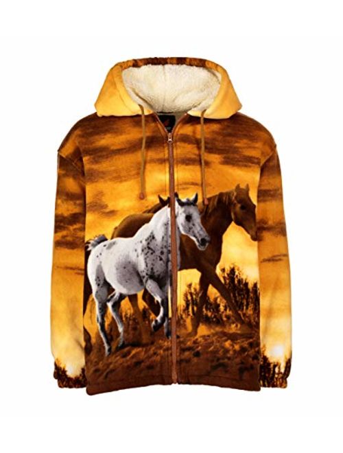 Trailcrest Men Women's Hoodie Sweatshirt Zip up Sherpa Lined Fleece Horse Jacket Wildkind