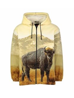 Men Women's Hoodie Sweatshirt Zip up Sherpa Lined Fleece Bison Jacket Wildkind