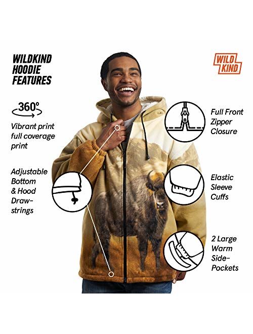 Men Women's Hoodie Sweatshirt Zip up Sherpa Lined Fleece Bison Jacket Wildkind