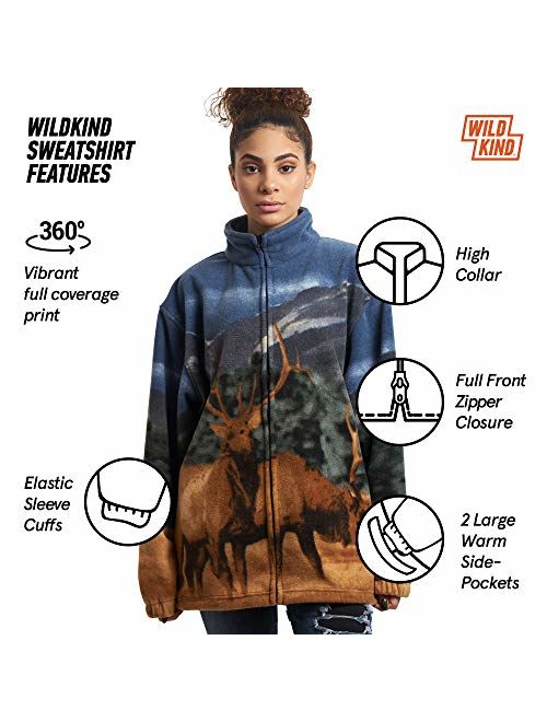 Men's Women's Sweater Jacket Full Zip Fleece Elk Wildlife Sweatshirt Wildkind