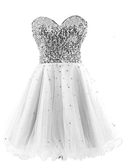 Sarahbridal Women's Tulle Sequin Short Homecoming Embellished Dress Prom Gown SD034