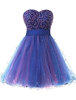 Sarahbridal Women's Tulle Sequin Short Homecoming Embellished Dress Prom Gown SD034