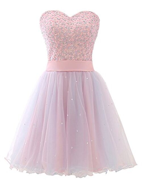 Sarahbridal Women's Tulle Sequin Short Homecoming Embellished Dress Prom Gown SD034