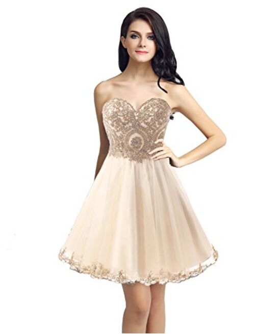 Sarahbridal Women's Tulle Sequin Short Homecoming Embellished Dress Prom Gown SD034