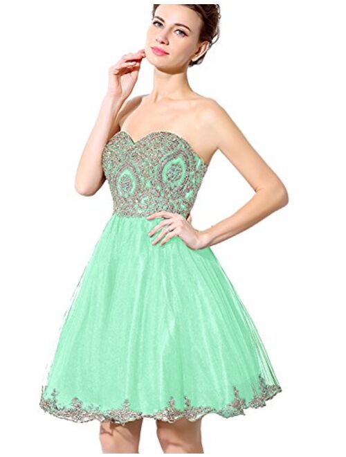 Sarahbridal Women's Tulle Sequin Short Homecoming Embellished Dress Prom Gown SD034