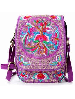 Embroidered Cute Mini Crossbody Bag for Women Small Handbags Wristlet Wallet Bag Cell-phone Pouch Coin Purse