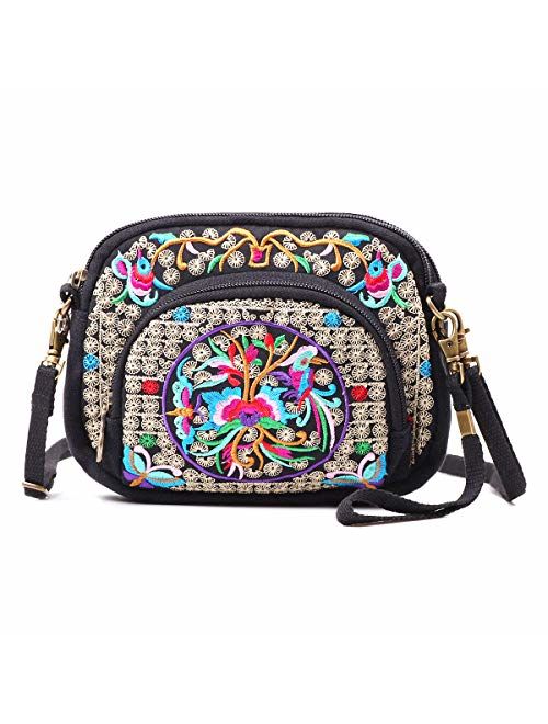 Embroidered Cute Mini Crossbody Bag for Women Small Handbags Wristlet Wallet Bag Cell-phone Pouch Coin Purse