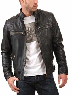 Laverapelle Men's Genuine Lambskin Leather Jacket (Black, Biker Jacket) - 1501344