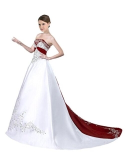 Snowskite Women's Strapless Satin Embroidery Wedding Dress Bridal Gown