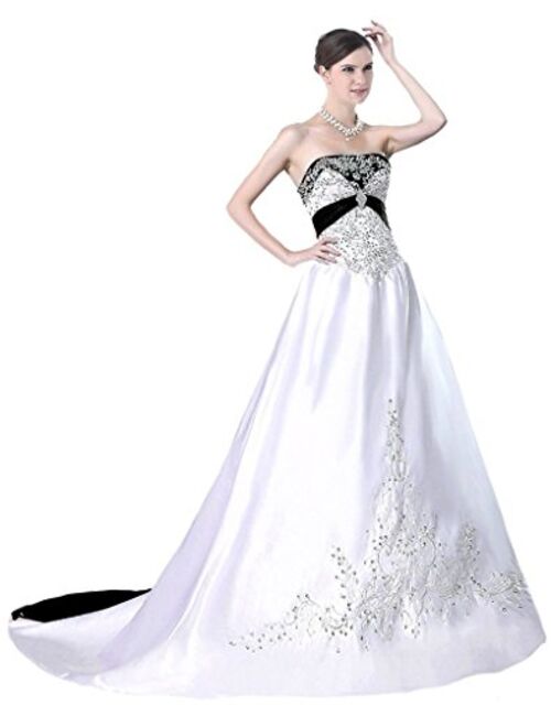 Snowskite Women's Strapless Satin Embroidery Wedding Dress Bridal Gown