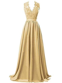 PROMLINK Women Beaded Chiffon Long Bridesmaid Dresses Formal Wedding Guest Gown