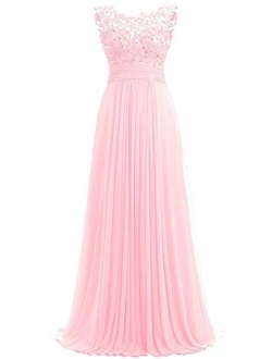 PROMLINK Women Beaded Chiffon Long Bridesmaid Dresses Formal Wedding Guest Gown