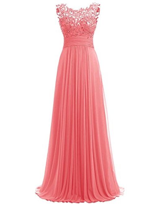 PROMLINK Women Beaded Chiffon Long Bridesmaid Dresses Formal Wedding Guest Gown