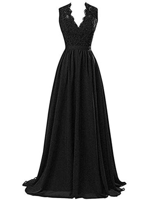 PROMLINK Women Beaded Chiffon Long Bridesmaid Dresses Formal Wedding Guest Gown