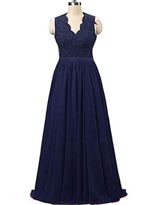 PROMLINK Women Beaded Chiffon Long Bridesmaid Dresses Formal Wedding Guest Gown