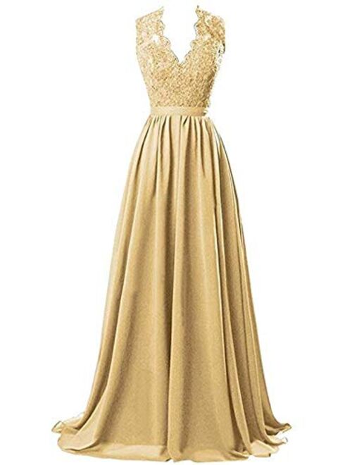 PROMLINK Women Beaded Chiffon Long Bridesmaid Dresses Formal Wedding Guest Gown