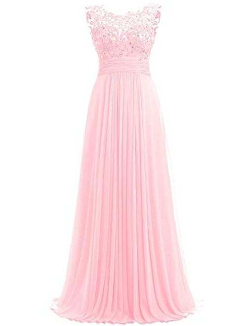 PROMLINK Women Beaded Chiffon Long Bridesmaid Dresses Formal Wedding Guest Gown