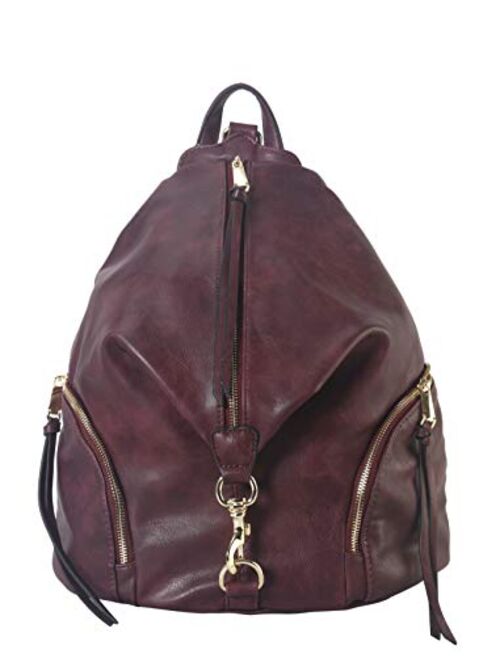 Diophy PU Leather Fashion Backpack with Zipper Pockets on Both Side Womens Purse Handbag AB-052