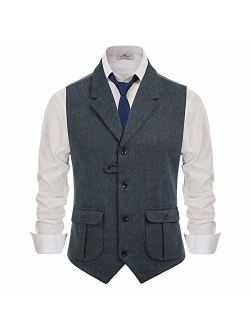 Paul Jones Mens Herringbone Tweed Waistcoat British Tailored Collar Suit Vest