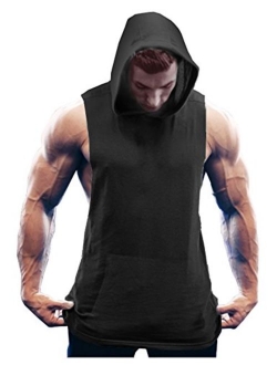 Men's Workout Hooded Tank Tops Bodybuilding Muscle Cut Off T Shirt Sleeveless Gym Hoodies