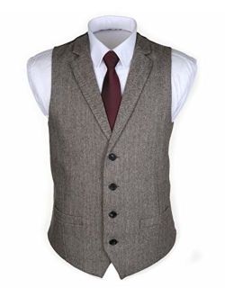 Ruth&Boaz 2Pockets4ButtonsWoolHerringbone TweedTailoredCollarSuitVest