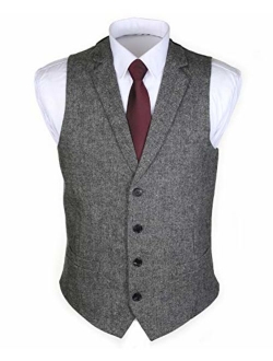 Ruth&Boaz 2Pockets4ButtonsWoolHerringbone TweedTailoredCollarSuitVest