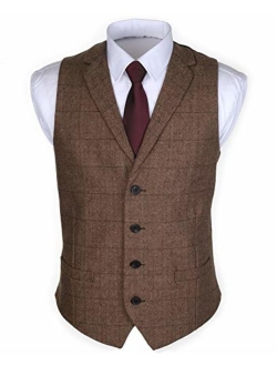 Ruth&Boaz 2Pockets4ButtonsWoolHerringbone TweedTailoredCollarSuitVest