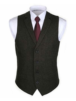 Ruth&Boaz 2Pockets4ButtonsWoolHerringbone TweedTailoredCollarSuitVest