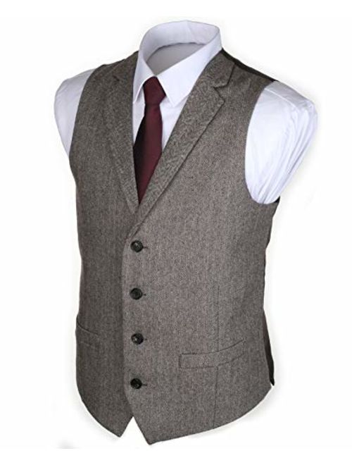 Ruth&Boaz 2Pockets4ButtonsWoolHerringbone TweedTailoredCollarSuitVest