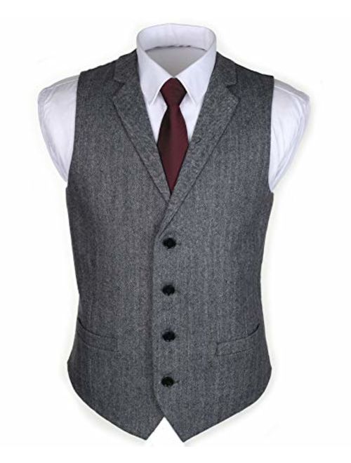 Ruth&Boaz 2Pockets4ButtonsWoolHerringbone TweedTailoredCollarSuitVest