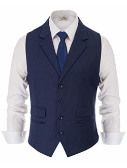 PAUL JONES Men's Slim Fit Business Suit Vest Tailored Collar Casual Waistcoat