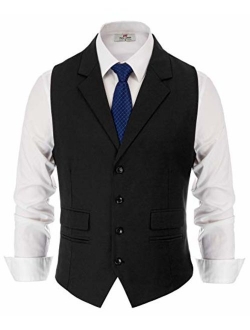 PAUL JONES Men's Slim Fit Business Suit Vest Tailored Collar Casual Waistcoat