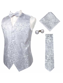 Alizeal Mens Classic 5pc Paisley Jacquard Suit Vest Set