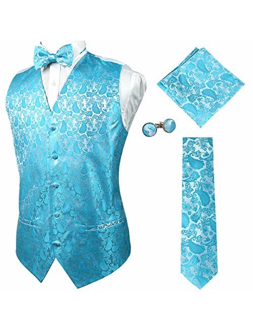 Alizeal Mens Classic 5pc Paisley Jacquard Suit Vest Set