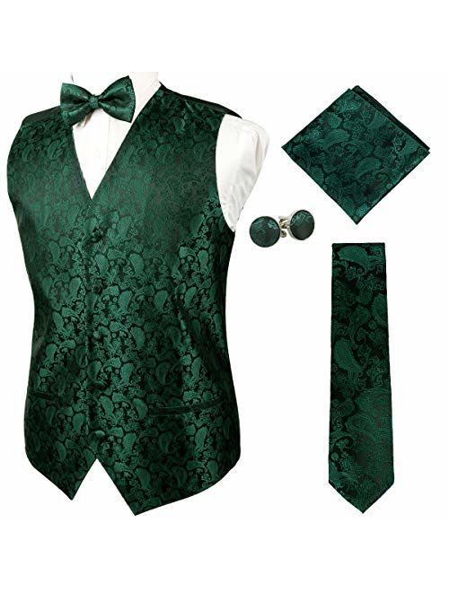 Alizeal Mens Classic 5pc Paisley Jacquard Suit Vest Set