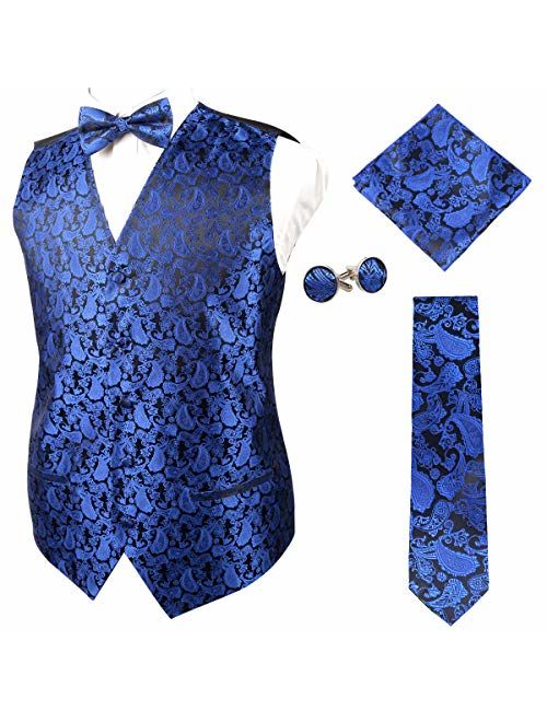 Alizeal Mens Classic 5pc Paisley Jacquard Suit Vest Set