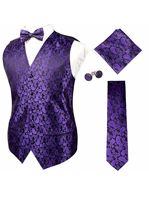 Alizeal Mens Classic 5pc Paisley Jacquard Suit Vest Set