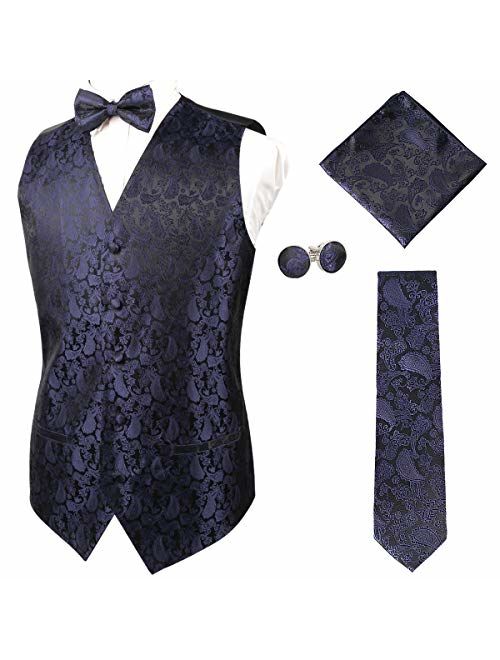 Alizeal Mens Classic 5pc Paisley Jacquard Suit Vest Set