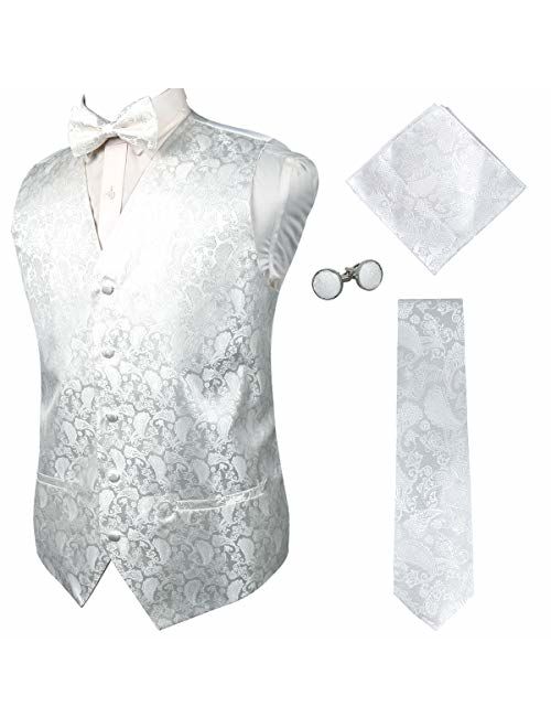 Alizeal Mens Classic 5pc Paisley Jacquard Suit Vest Set