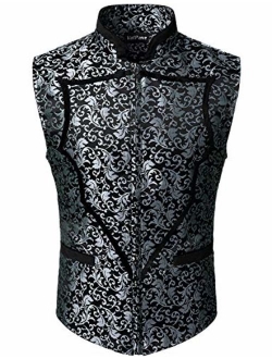 VATPAVE Mens Heart Shaped Classic Paisley Jacquard Waistcoat Zip Up Floral Vest