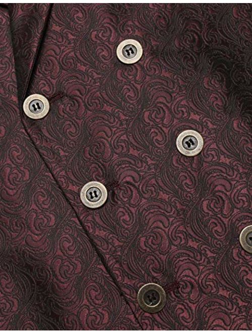 COOFANDY Men's Gothic Steampunk Vest Double Breasted Jacquard Brocade Vest Waistcoat Sleeveless Tailcoat