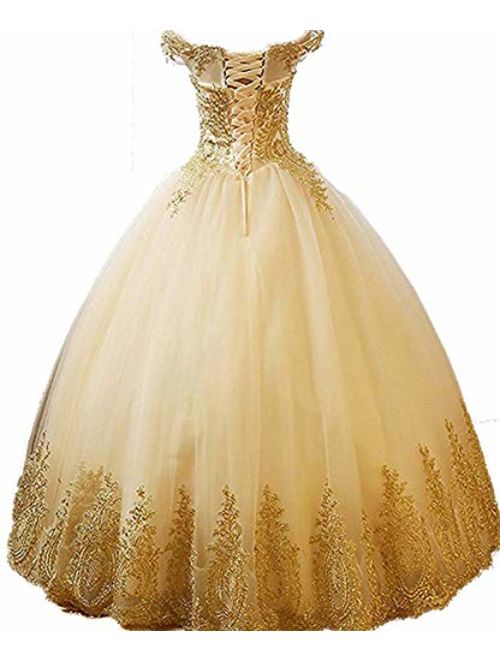 inmagicdress Women's Ball Gowns Gold Lace Appplique Dress Prom Dress 2 Burgundy Style2