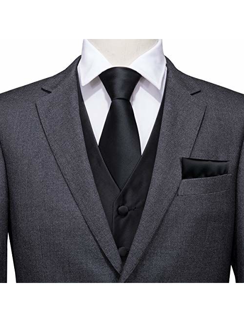 Hi-Tie Men's 4pc Waistcoat Vest Necktie Pocket Square Cufflinks Set for Suit or Tuxedo More Color for Choose